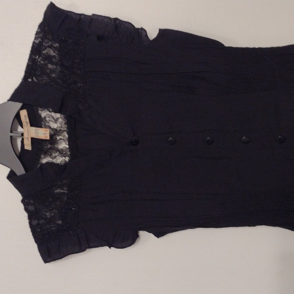 Vintage American Rag cie Black Cotton Blend Button Down Dress Size Small